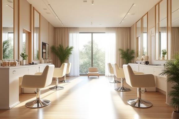 Modern interior of The London Hair Studio with natural light