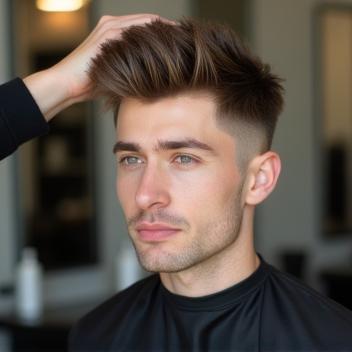 Men’s haircut with layered styling